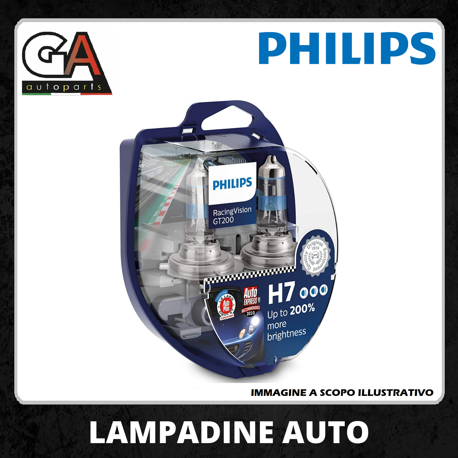 Lampade lampadine auto Philips racingvision gt200 h7 200% luce bianca 12972RGTS2