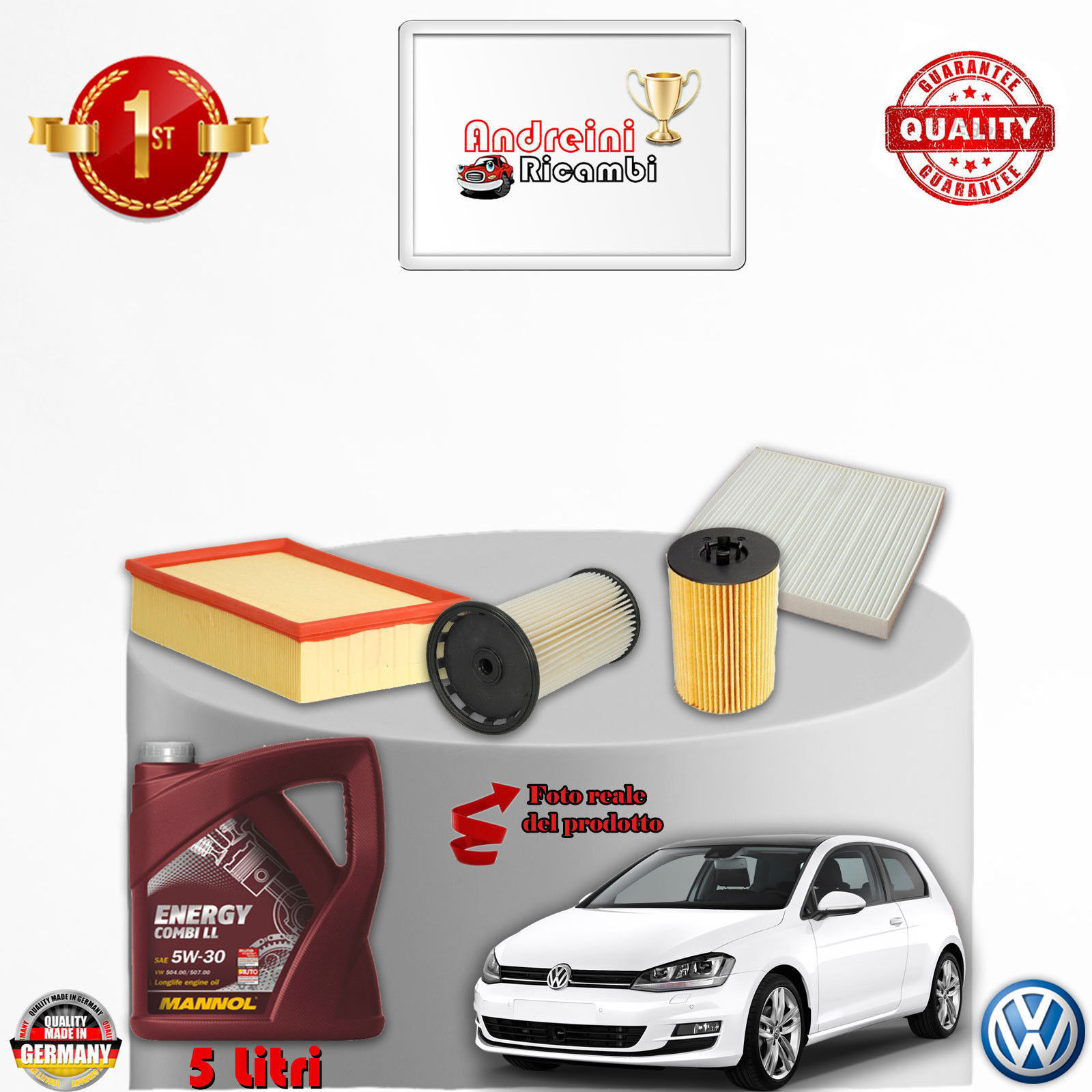 KIT TAGLIANDO FILTRI + OLIO VW GOLF VII 1.6 TDI 77KW 105CV DAL 2012 ->