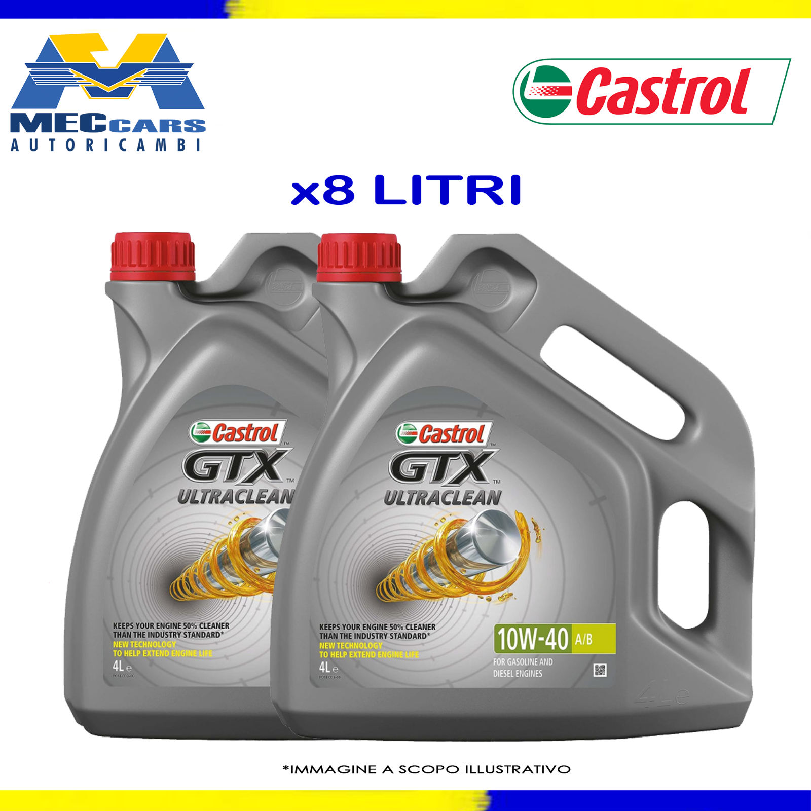 CASTROL GTX ULTRACLEAN 10W40 OLIO MOTORE SINTETICO BENZINA DIESEL A3 B4 | 8 LT