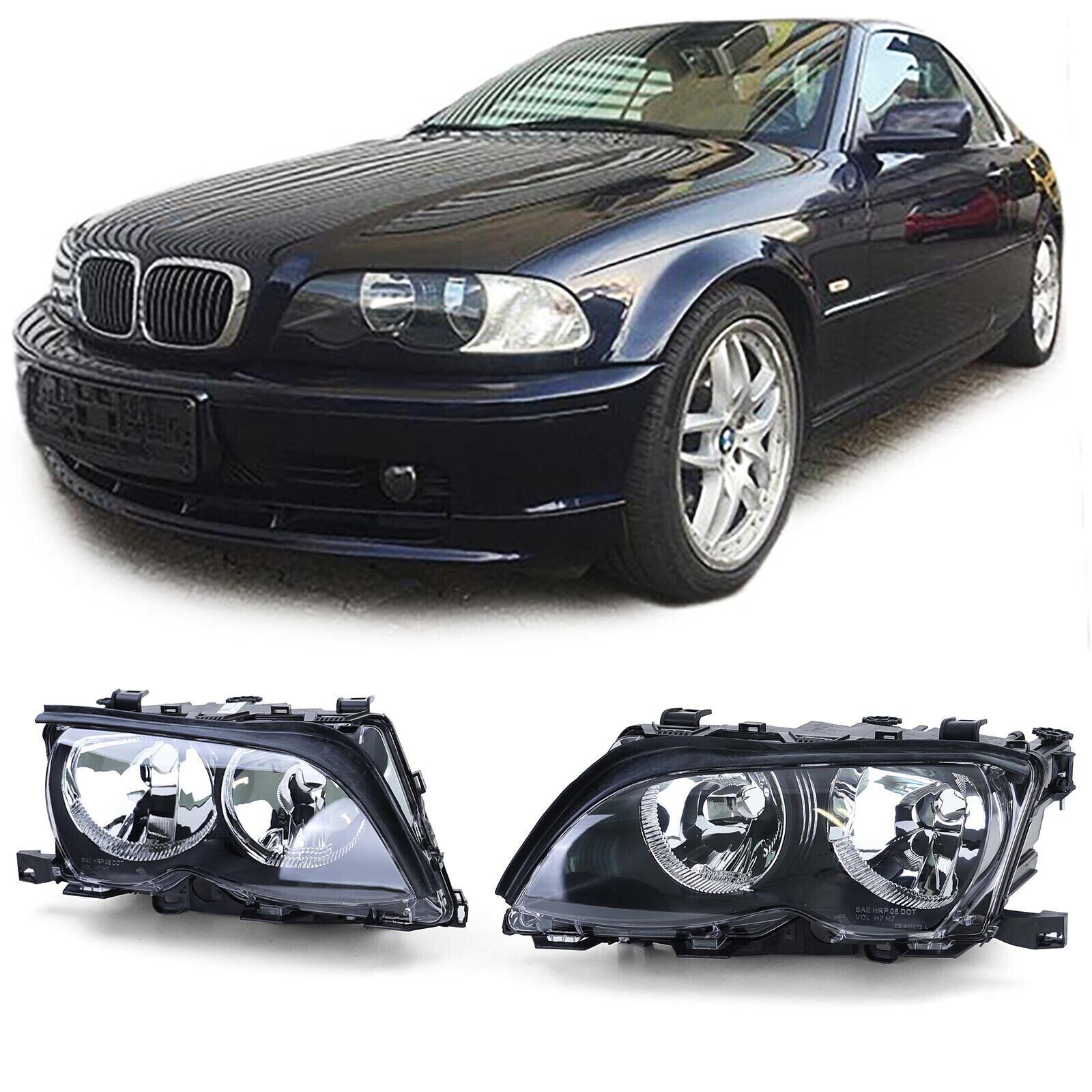 FARI ANTERIORI DARK FANALI PER BMW E46 01-05 BERLINA TOURING HEADLIGHTS NEW