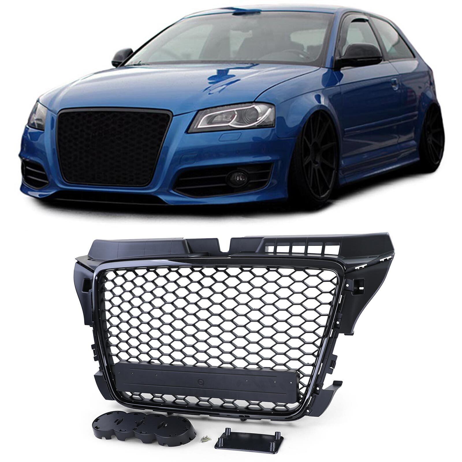 GRIGLIA SPORT ANTERIORE NERO OPACO PER AUDI A3 8P 08-12 GRILL NEW