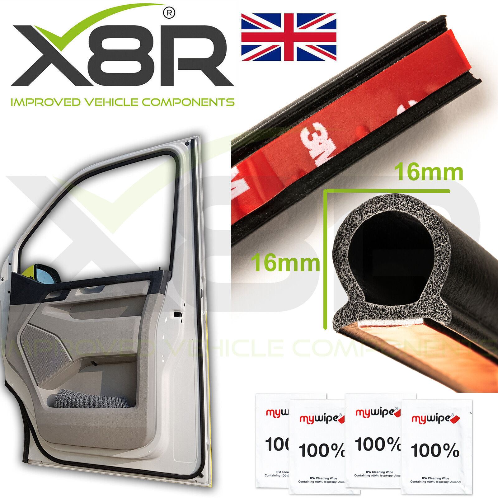 VW T5.1 T6 Transporter Extra Cabina Guarnizione Porta Upgrade 16 x 16mm L'