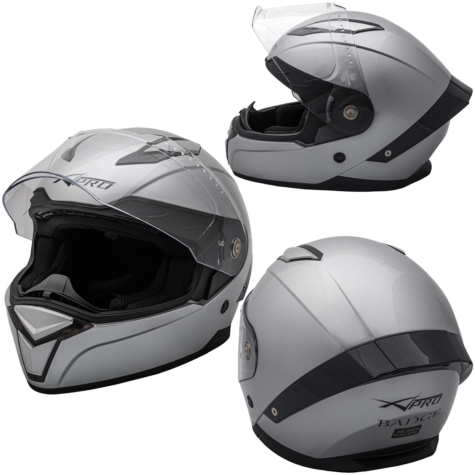 Motorbike Full Face Helmet Sport Scooter Visor Touring Silver M