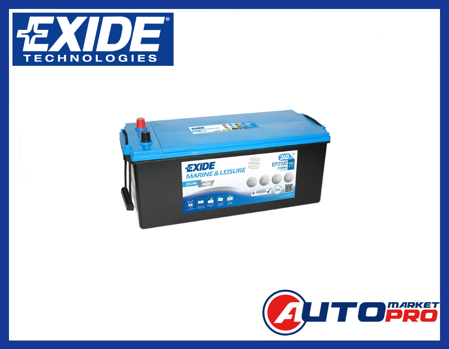 BATTERIA EXIDE EP2100 DUAL AGM 240AH 1200A PER NAUTICA E TEMPO LIBERO