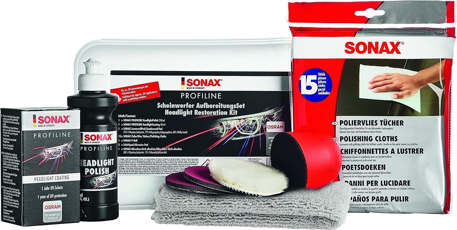 SONAX PROFILINE RESTORATION Kit trattamento lucidatura lucido fari ingiallimento