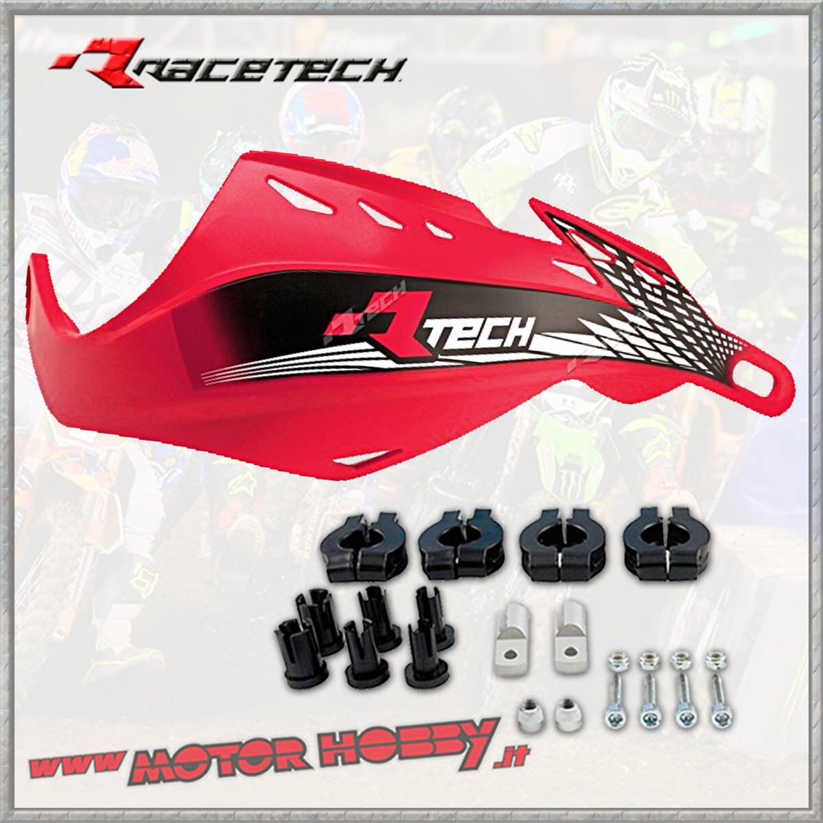 PARAMANI UNIVERSALE RTECH GLADIATOR EASY ENDURO MOTARD ROSSO + KIT MONTAGGIO
