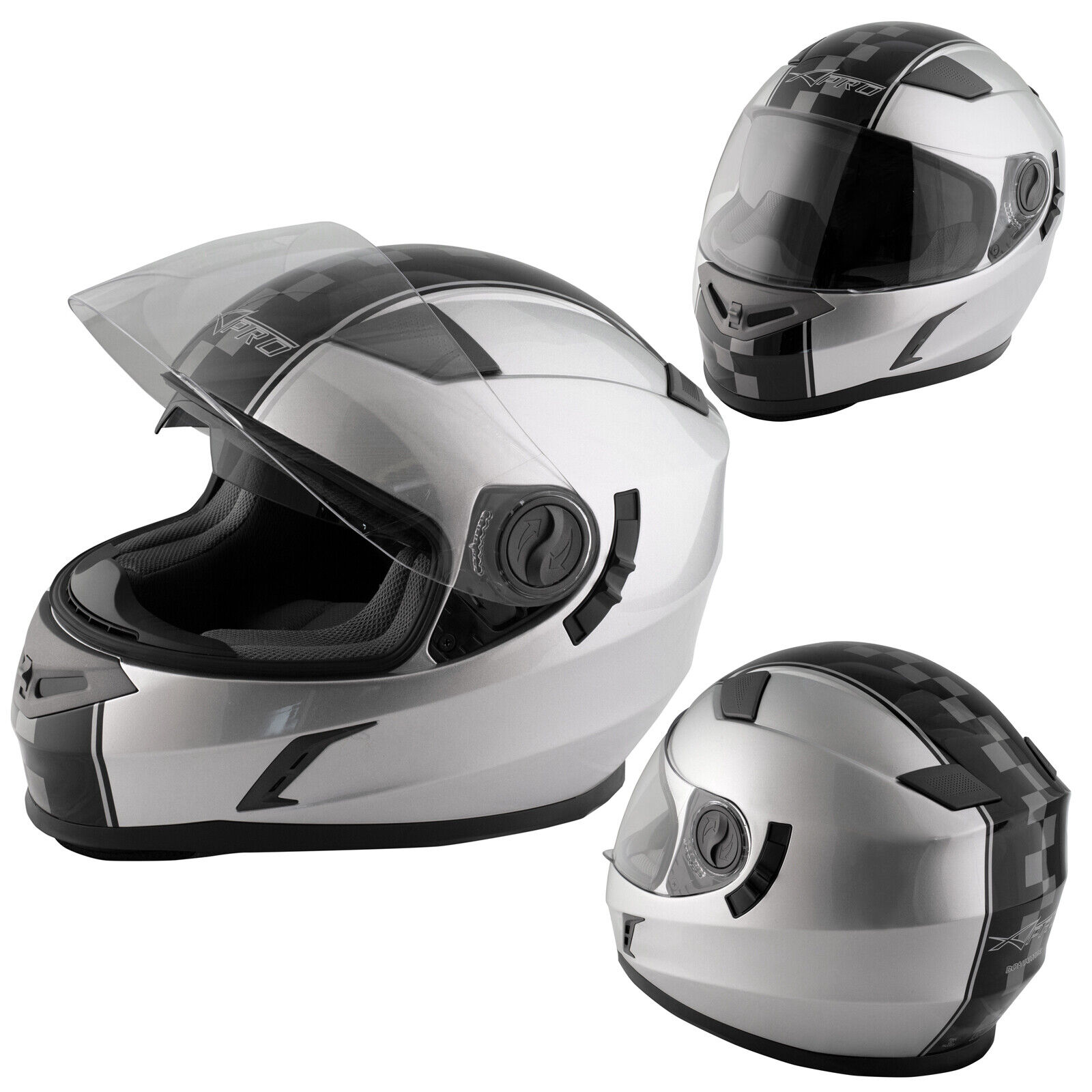 Motorbike Full Face Helmet Motorcycle Scooter Inner Sun Visor Touring Silver M