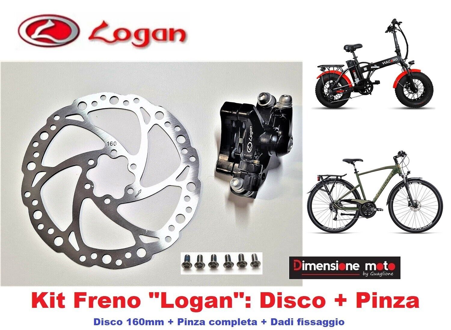 R60K - Kit Freno LOGAN Disco 160mm + Pinza Completa x Bici 26-28 Trekking Strada
