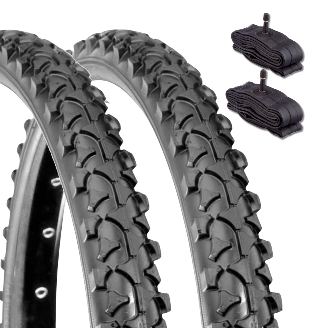 2 COPERTONI 26 X 1.90 + 2 CAMERE D'ARIA SCHRADER DEESTONE NERI 26" PER BICI MTB