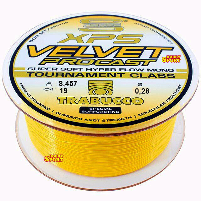 FILO XPS VELVET PROCAST 600 MT DIAM 0,28 mm YELLOW TRABUCCO SURFCASTING