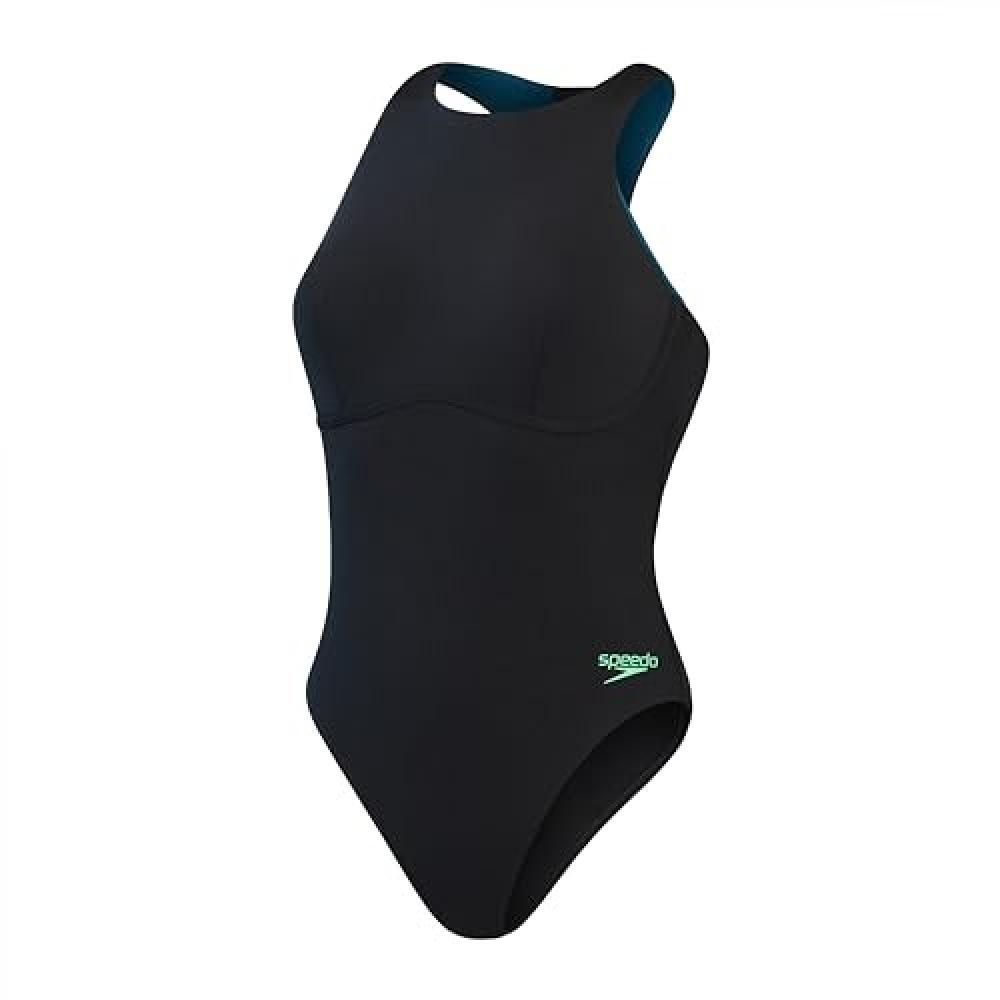 (TG. 48) Speedo Racer Zip Costume da Bagno, Nero, 76 Women's - NUOVO