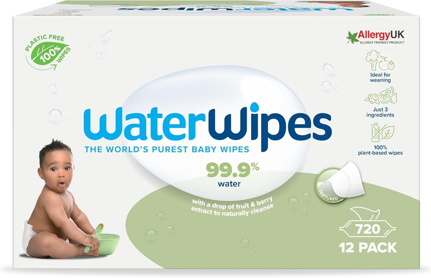 WaterWipes Textured Clean Salviette a Base 720 Unità (Confezione da 12)