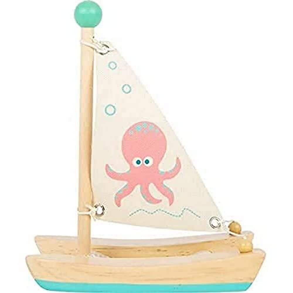 Small Foot 11656 Wooden Octopus Catamaran, Swimming Toy for The Water, for Child