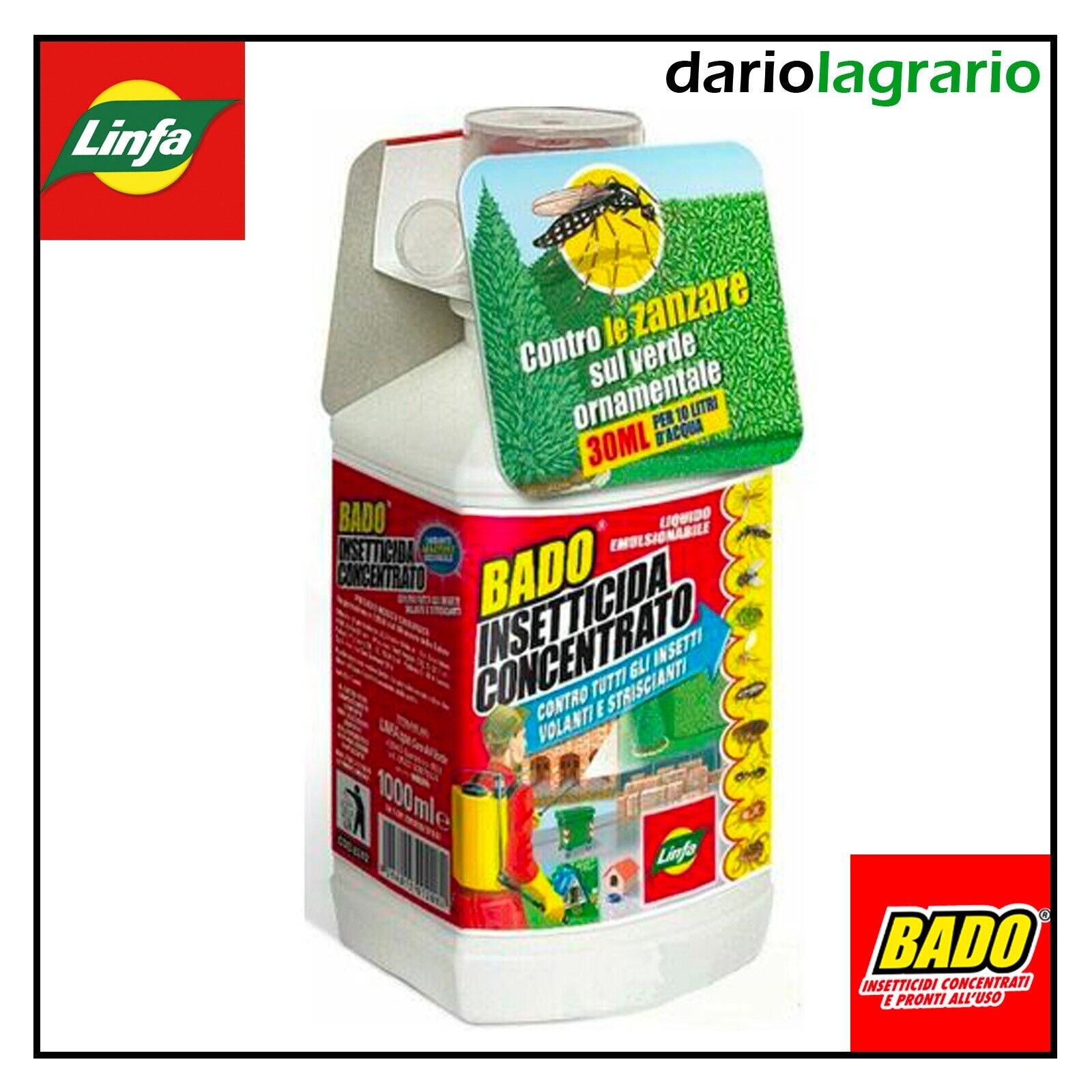 Insetticida Concentrato Linfa BADO 1L pulci zecche zanzare flebotomi pappataci