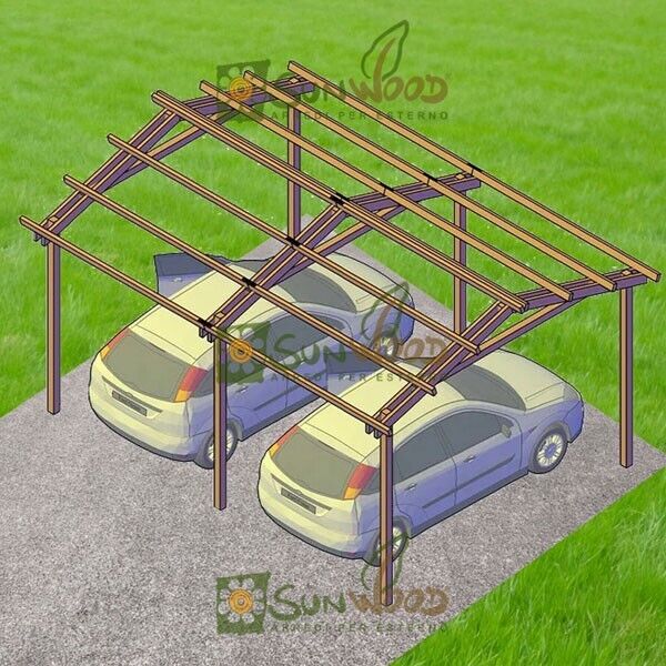 Pergola a capriata in legno di pino, Carport per 2 posti auto - 400x550 cm