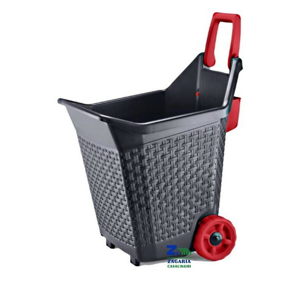 CARRELLO DA GIARDINO GRIGIO CON RUOTE TROLLEY PORTA LEGNA PELLET MANGIME 60 Kg