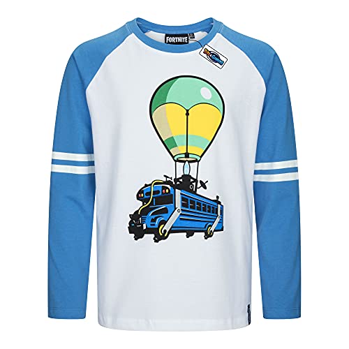 Fortnite Battle Bus Uomo Maniche Lunghe Bianco/Blu 140 100% Cotone