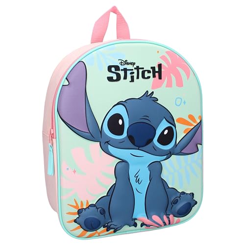 Lilo E Stitch Zaino 3D Stitch Sweet But Spacey Da Disney - Zainetto Per Bambini | Scuola | Asilo - Colore Azzurro Rosa - Dimensioni 32X26X11Cm