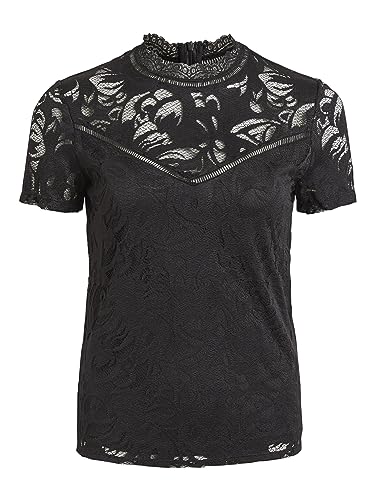 Vila Clothes Vistasia S/S Lace Top - Noos, Vestaglia Donna, Nero (Black Black), 42 (Taglia Produttore: Small)