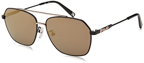 Fila Sfi216 Sunglasses, Shiny Black With Shiny Rose Gold Parts, 57 Unisex