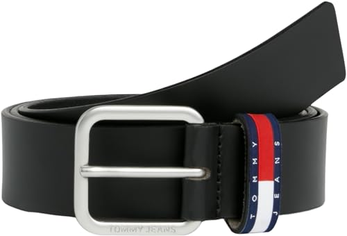Tommy Jeans Uomo Cintura Ryan Regular Con Bandiera In Pelle, Nero (Black), 95 Cm