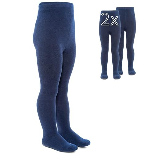 Laloona - Set 2 Paia Calze Bambina Collant, Calzamaglia Bimba Bimbo Elasticizzati, Ampio Elastico Alto In Cotone (50-56, Blu)