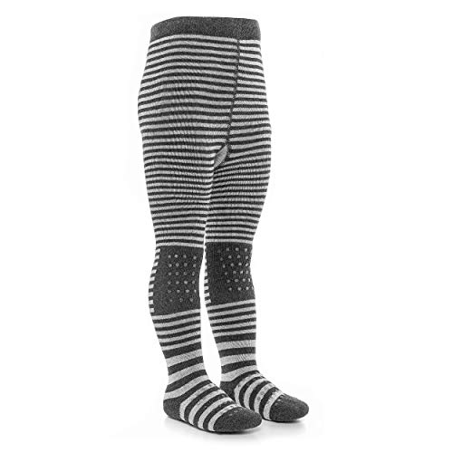Laloona Calze Antiscivolo Bambino, Calzamaglia Antiscivolo Bambino Con Gommini Antiscivolo - Collant Bambina Cotone - Unisex - Righe Grigio