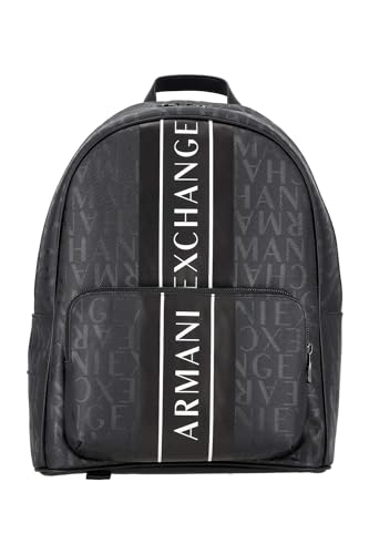 Armani Exchange Zaino Con Lettering All-Over E Banda Bicolore Logata Nero Taglia Unica