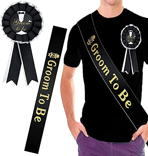 Aibaobao 2 Pezzi Badge Fascia Sposo Include Groom To Be Fascia Di Raso Premiata Spilla Distintivo Nastro, Regalare Per Matrimoni, Addio Celibato Festa