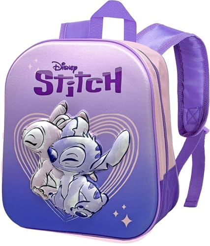 Clondo Zainetto 3D Asilo Bambini, Per Stitch E Angel Fan, Zaino Tempo Libero Bambina, Scuola Materna, 31 Centimetri, Viaggio, Regalo, Rosa, Viola