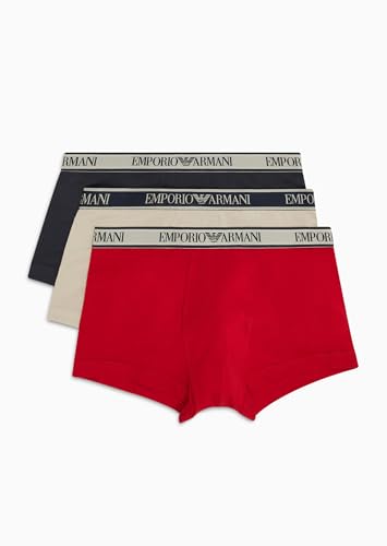 Emporio Armani Stretch Cotton Core Logoband 3-Pack Trunk, Boxer Uomo, Multicolore (Nude-Marine-Red), S