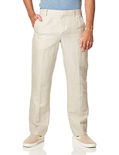 Perry Ellis Pantaloni Eleganti, Lino Naturale A Spina Di Pesce, W31 / L30 Uomo
