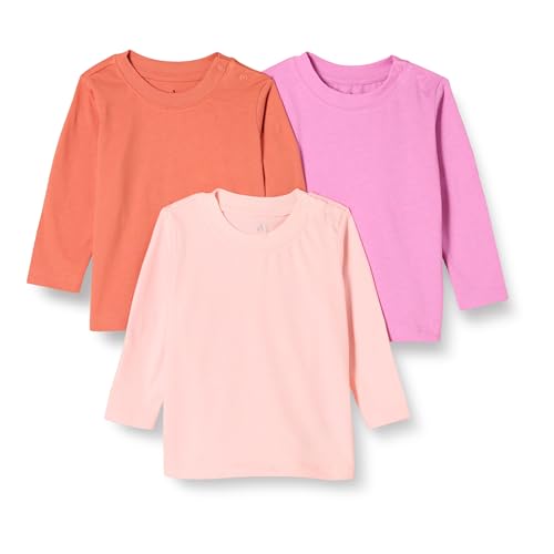 Amazon Essentials Maglietta A Maniche Lunghe In Cotone Biologico (Precedentemente Amazon Aware) Unisex Bimbi, Pacco Da 3, Rosa, 0-3 Mesi