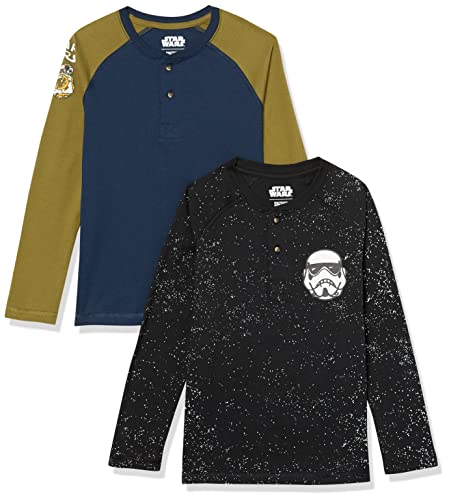 Amazon Essentials Disney | Marvel | Star Wars T-Shirt Con Collo Serafino A Maniche Lunghe Bambini E Ragazzi, Pacco Da 2, Star Wars Icons, 5 Anni