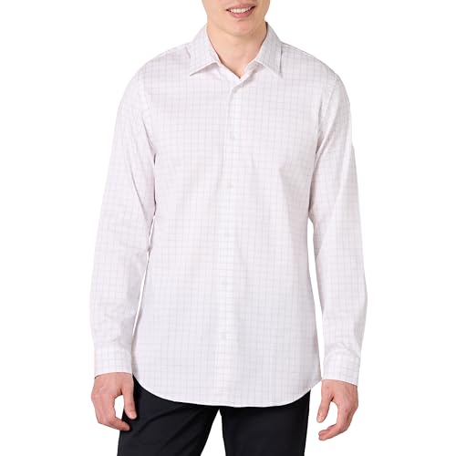 Amazon Essentials Camicia Elegante Elasticizzata A Manica Lunga Vestibilità Slim Uomo, Lavanda Bianco A Quadri, M