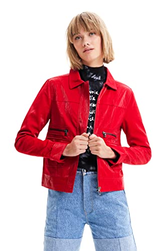 Desigual Chaq_Cleveland, 3194 Chilli Cappotto Pu, Red, L Da Donna