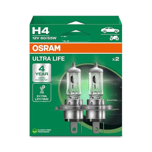 Osram Ultra Life, H4, Lampade Per Fari Alogene, Scatola Pieghevole Sospesa (2 Lampade)