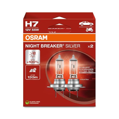 Osram Night Breaker® Silver, H7, Lampade Per Fari Alogene, Scatola Pieghevole Sospesa (2 Lampade)