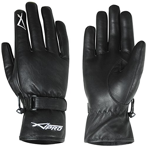 A-Pro Guanti Classici Pelle Moto Scooter Custom Foderato Morbidi Cinturino Nero M