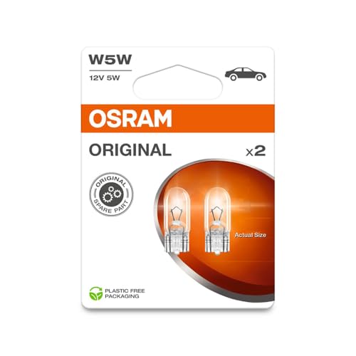 Osram Original Line 12V, W5W, Lampada Di Segnalazione, Base A Cuneo In Vetro, Doppio Blister (2 Lampade)