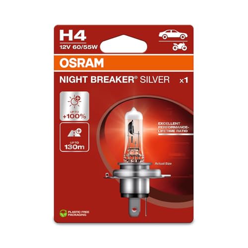 Osram Night Breaker® Silver, H4, Lampada Per Proiettori Alogena, Blister Singolo (1 Lampada)
