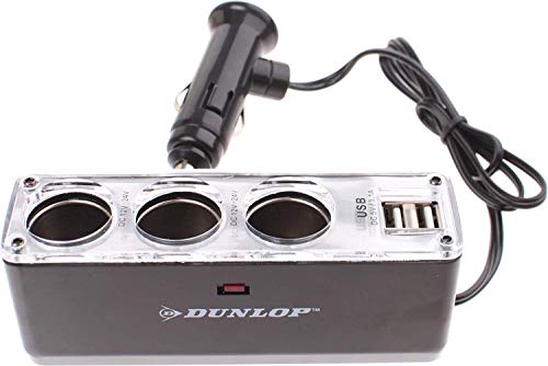 Dunlop Caricatore Per Auto - Splitter 3 Vie 12-24 Volt - 2X Porta Usb - Nero