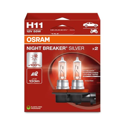 Osram Night Breaker® Silver, H11, Lampade Alogene Per Fari, Scatola Pieghevole Sospesa (2 Lampade)