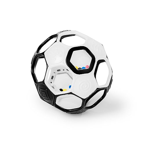 Bright Starts Oball Grippin' Goals Sonaglio Pallone Da Calcio - Nero & Bianco, Giocattolo Facile Da Afferrare Per Neonato E Up
