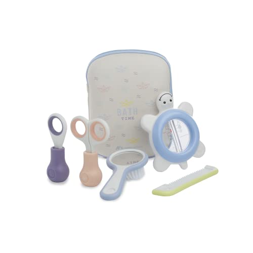 Bebeconfort Set Toilette Neonato, Kit Per La Cura Del Neonato Con Termometro, Forbici, Tagliaunghie, Pettine E Spazzola Per Bambini, Idea Regalo Nasci