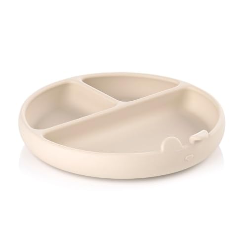 Jané Piatto Blw Per Bambini, Con Scomparti E Ventosa, Senza Bpa, 100% Silicone, Compatibile Con Sterilizzatori, Microonde, Forno, Beige