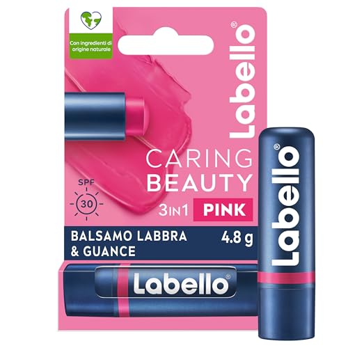 Labello Caring Beauty Lip & Cheek Pink 4.8 G, Burrocacao Labbra E Guance Con Una Nota Di Colore Rosa, Balsamo Labbra Colorato E Blush Stick 2 In 1, Li