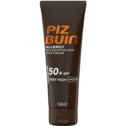 Piz Buin Allergy Crema Solare Viso Spf 50+, Protezione Solare Viso 50+ Per Pelli Delicate E Sensibili Al Sole, Crema Viso Spf 50+ Con Filtro Solare Uv