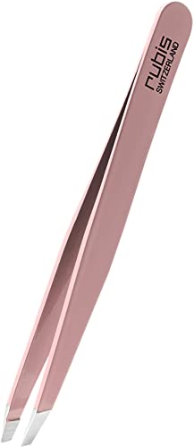Rubis Pinzette Sopracciglia Professionale Inox Acciaio - Punta Obliqua (Rosa)