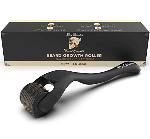 Red-Blooded Dermaroller Barba| 540X Aghi Di Titanio Da 0.5Mm | Nero Opaco | Rullo Crescita Barba Uomo | Beard Roller | Rullo Barba Crescita Barba | Cr